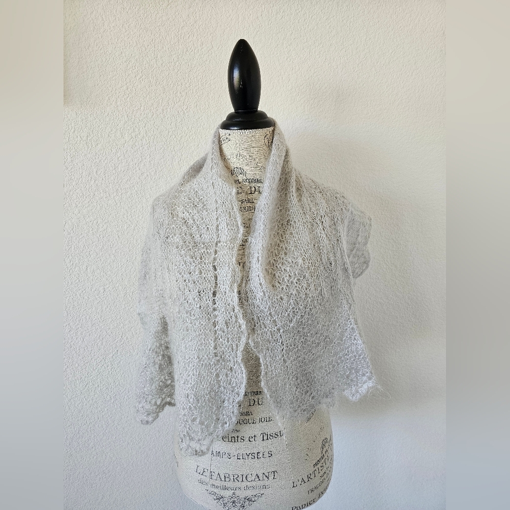 Vintage Orenburg Russian Lace Scarf - White Goat Down Pautinka Gossamer Stole